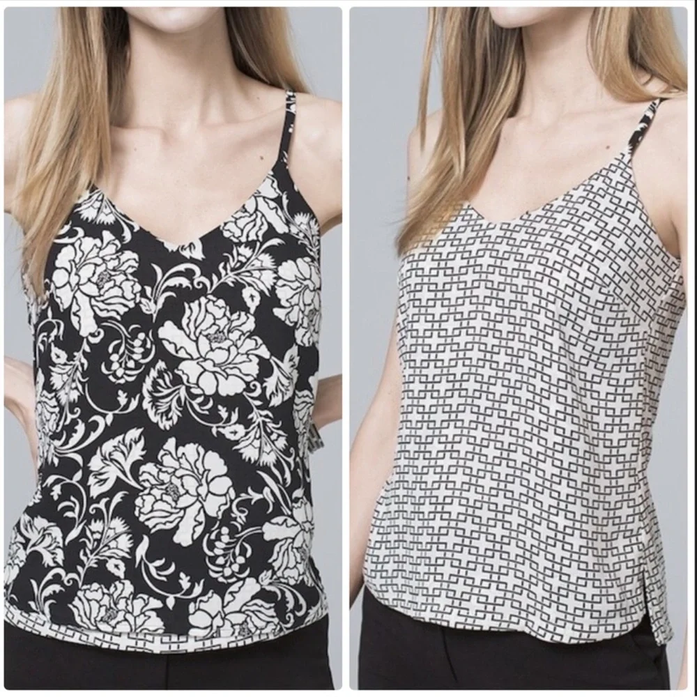 White House Black Market Black and White Floral geo reversible Camisole - Picture 1 of 7